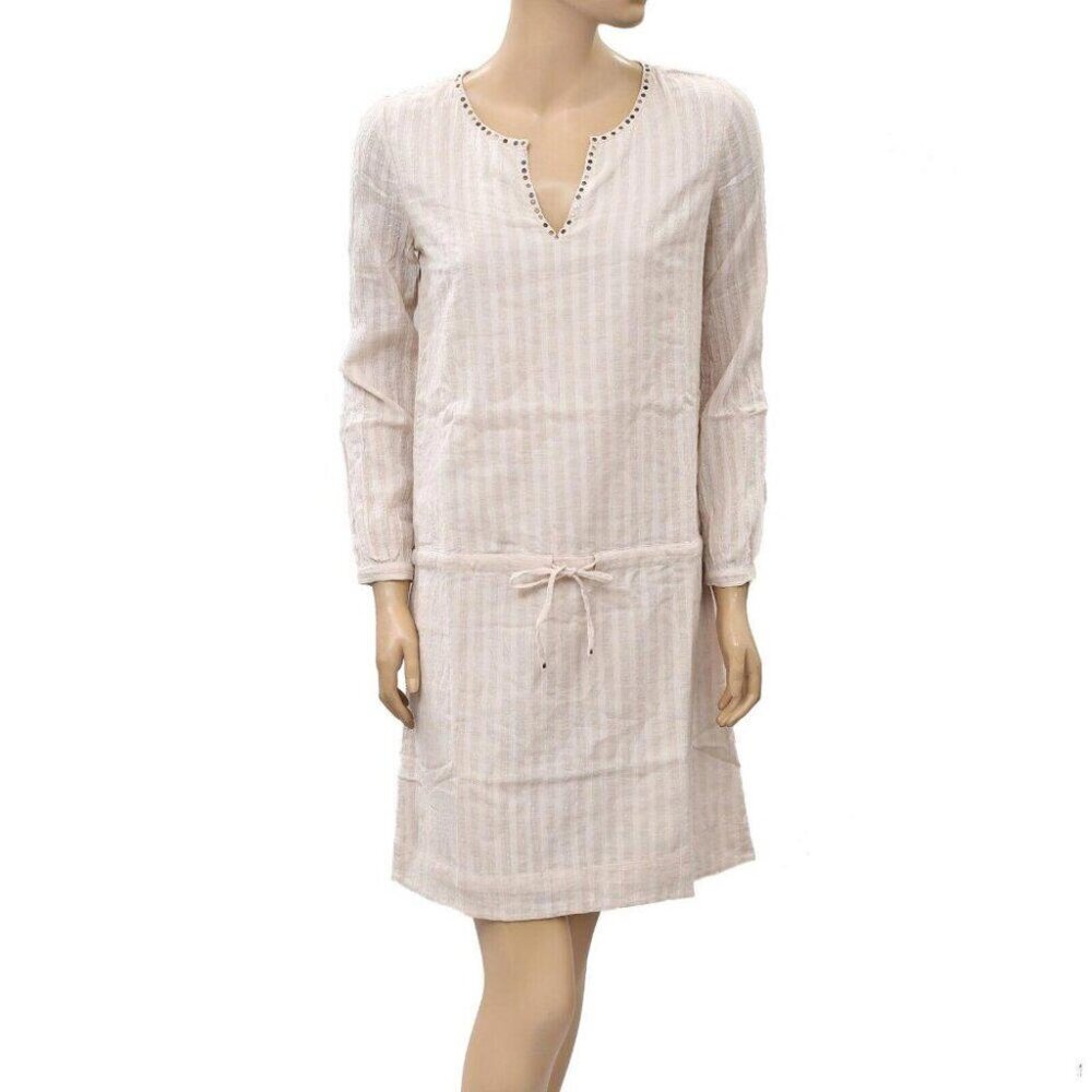 Swildens XXX Studded Olima Striped Mini Dress Cotton Nude Long Sleeve S 217935